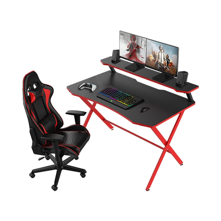 100cm Modern Red Computer Gaming Table With Monitor Stand Factory OEM Pc Gaming Desk With Shelf High Quality E-sports Gamer Desk