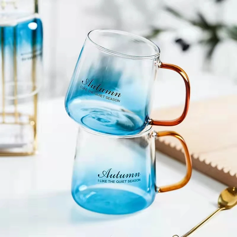 Creative Lemon Cups Bottomed Glass Nordic Style Household Large Blue Cups & Saucers High Borosilicate Glass