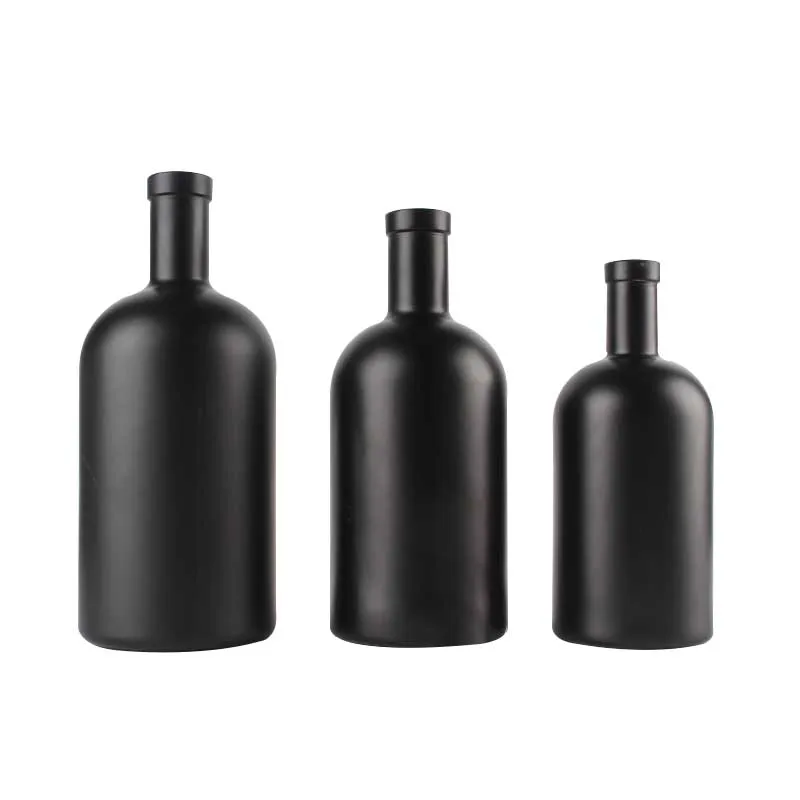 Matte Black Empty Liquor Bottle 500ml 750ml Nordic Gin Whiskey Vodka Spirit Glass Bottle 1000ml for Liquor Rum
