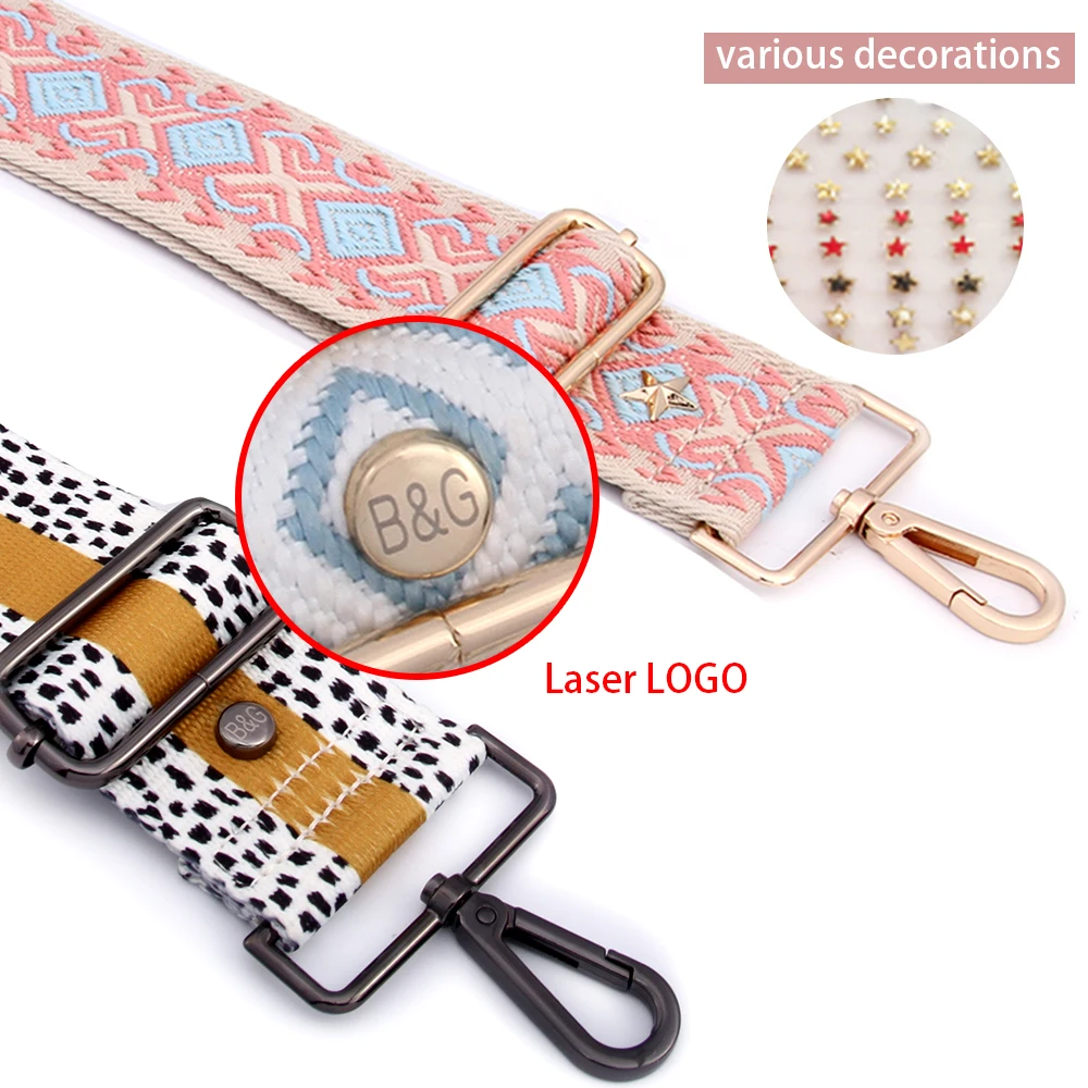 Fashion Crossbody Purse Straps New Arrival Stud 5cm Wide Nylon Bag Strap Replacement Guitar Style Shoulder Handbag Straps