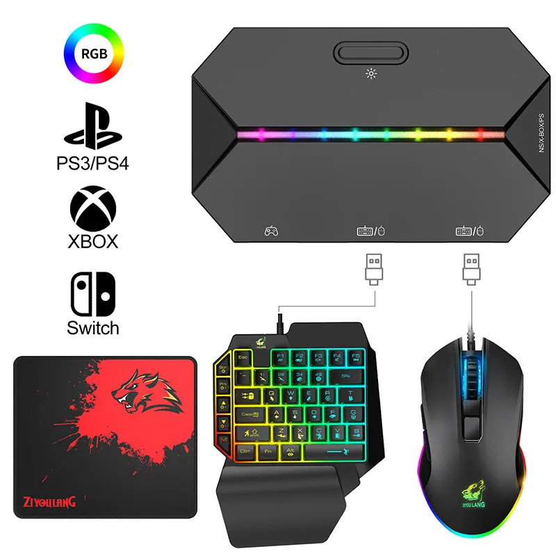 Portable Mobile Game Accessories 4 in 1 Adapter Converter USB Gaming One Hand Keyboard Mouse Combo