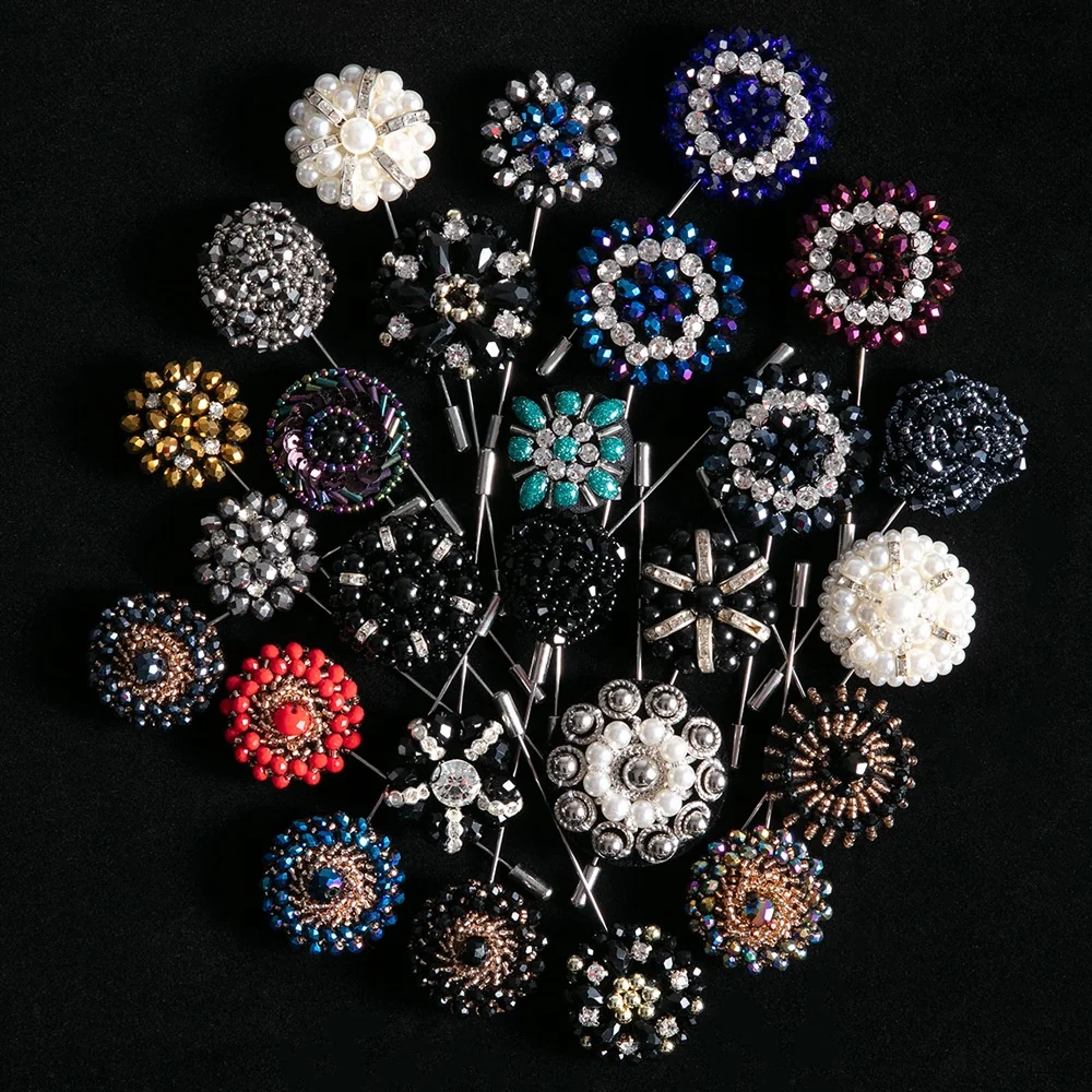 Handmade Mens Lapel Bead Stick Pin Suit Decoration Pearl Wedding Business Brooch Pins Flower Hand Made Fashion Accessories