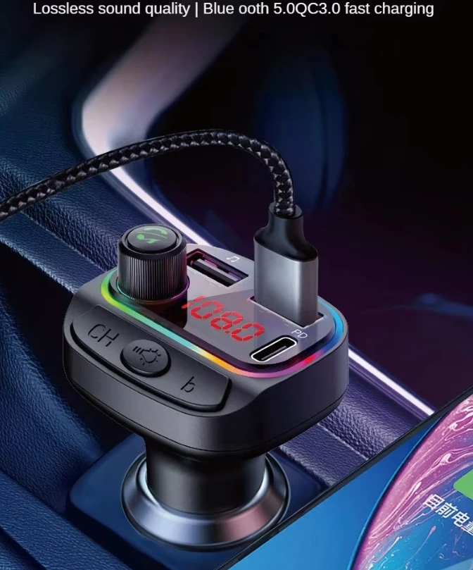C14 Быстрая зарядка Qc3.0 автомобильное зарядное устройство mp3 плеер со светодиодной подсветкой 2 USB BT Type-C PD18W автомобильный адаптер для Iphone Samsung