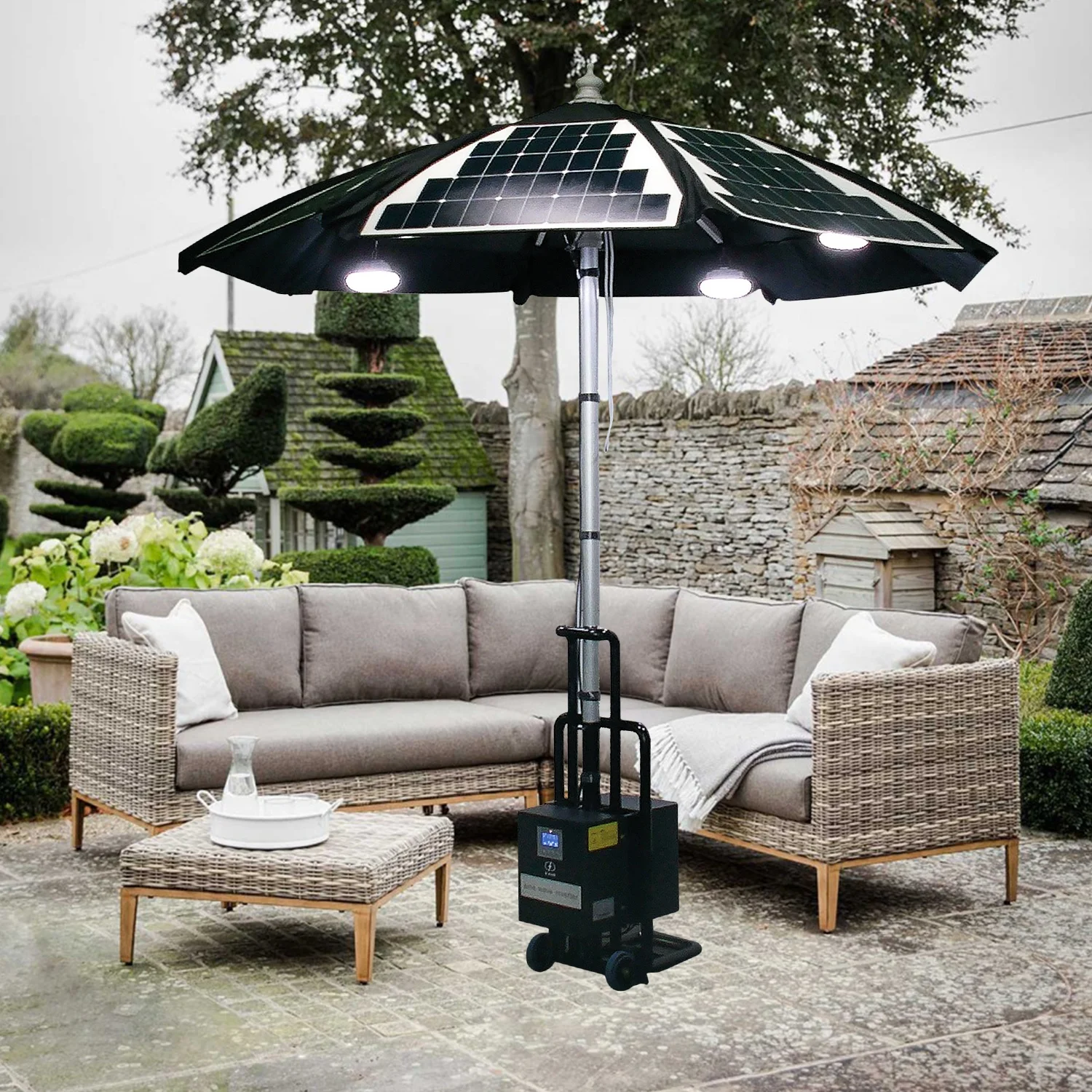 New arrival big power 462W solar power umbrella with 2000W.H portable solar power system for outdoor