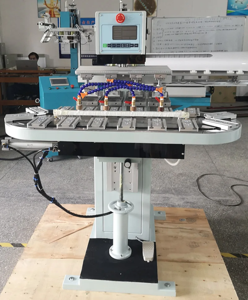 UP175-C4 Automatic 4 Color Conveyor Pad Printing Machine Container Caps Pad Printer For Sale