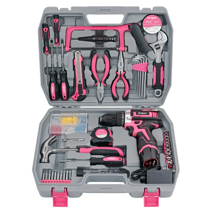 121pc 12V Electric Power Drill Driver & Home DIY Tool Kit Se for Household & Office Repairs Includes a 60pc Wall Hanging Kit