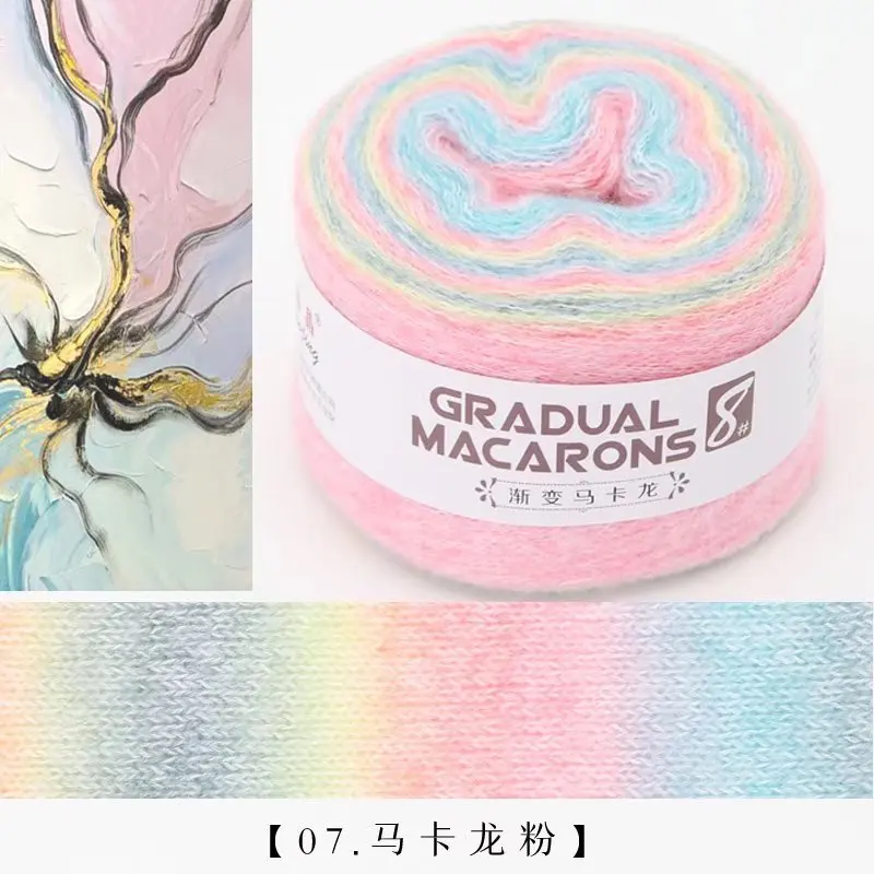 High Quality 100g Blended Mohair Yarn Gradient Rainbow Macaron Space Segment Hand-Knitted Sweater Sewing Weaving Recycled