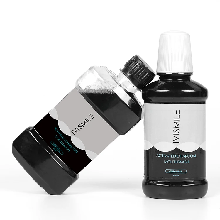 Custom Logo IVISMILE Activated Charcoal Oral Rinse Portable Natural Coconut Teeth Whitening Mouthwash