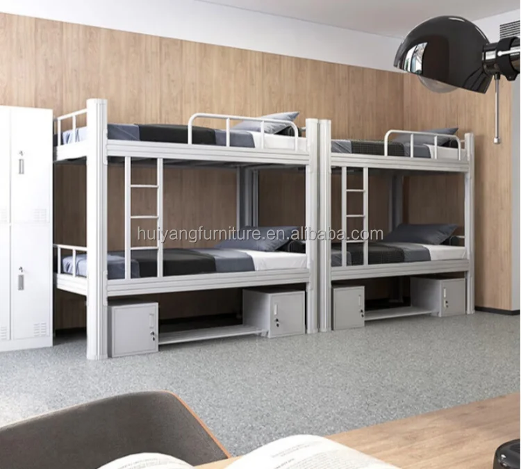 Steel Furniture Metal Detachable Bunk Bed 2 Tiered Bed Easy Assemble  With Under Bed Cabinet