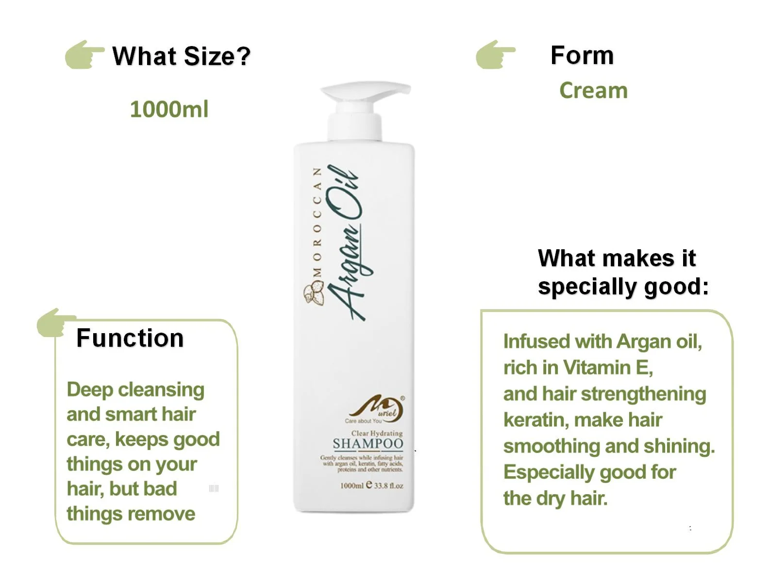 1000ml OEM Bulk Herbal Organic Hair Care Sulfate Free Argan Oil Hair Shampoo Private Label