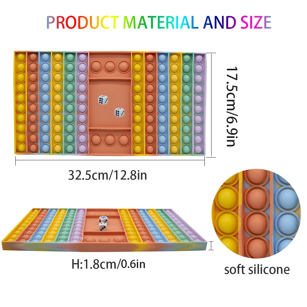 Amazon Release Stress Large Popping Game Board With Dice New Push Bubble Pad Popper Rainbow Chess Board Fidget Toy Games