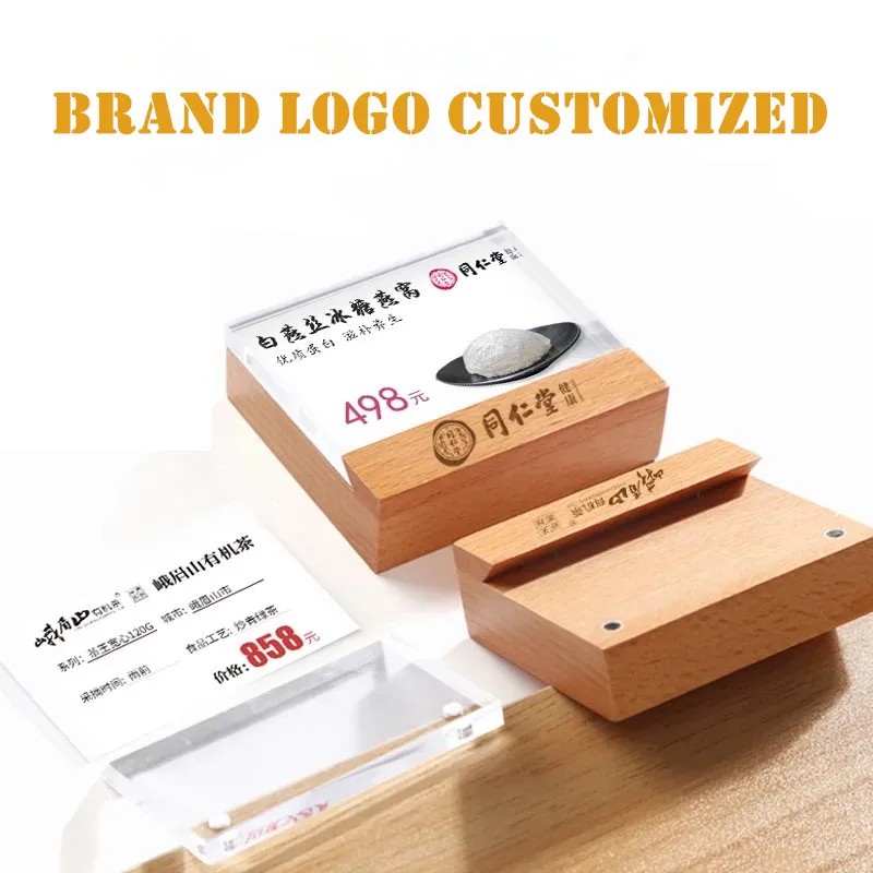 
Wholesale Menu Price Frame Table Display Stand Acrylic Stander With Wooden Base 