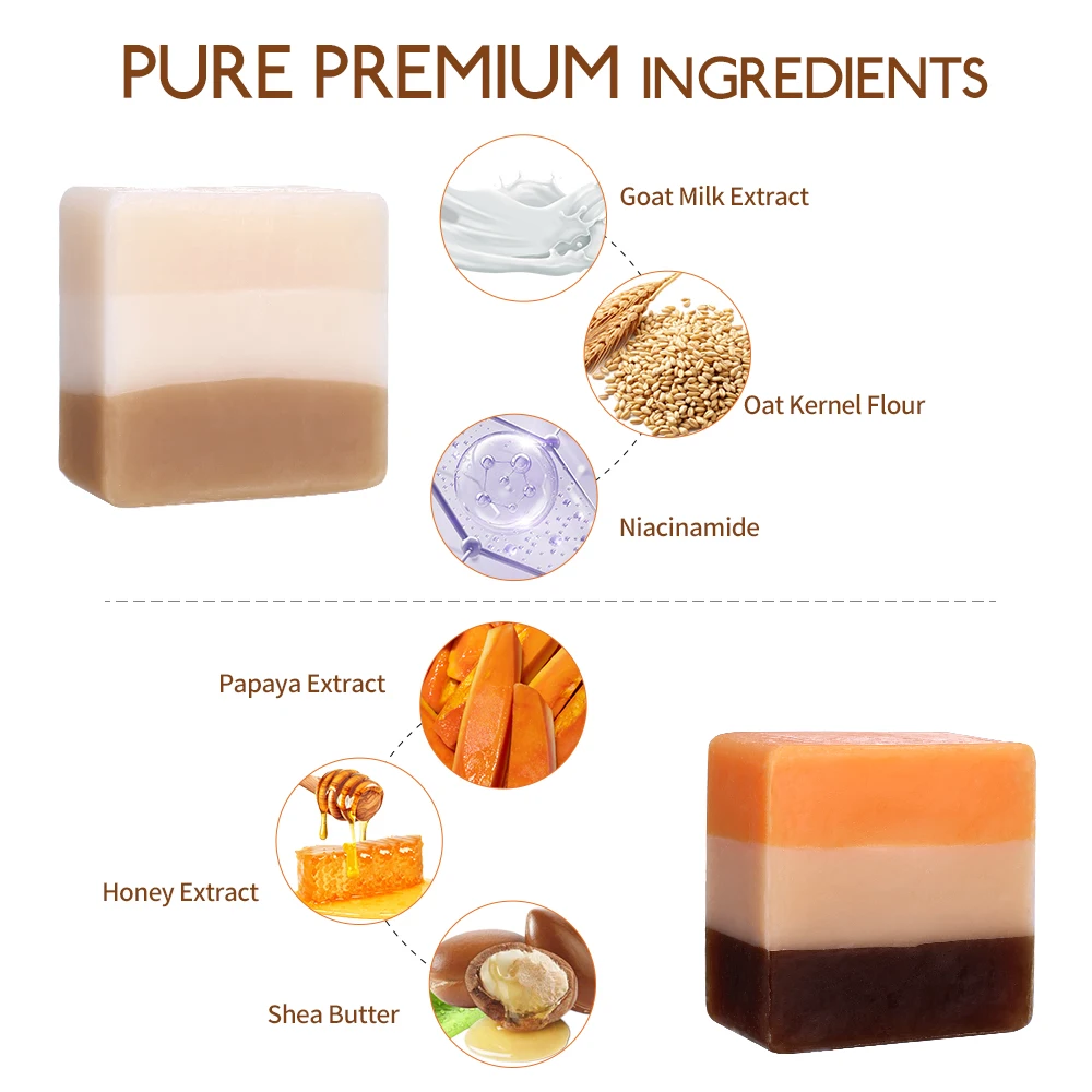 Custom Kojic Acid Papaya Honey Goat Milk Oatmeal Niacinamide Whitening Beauty Soap for Glowing Skin