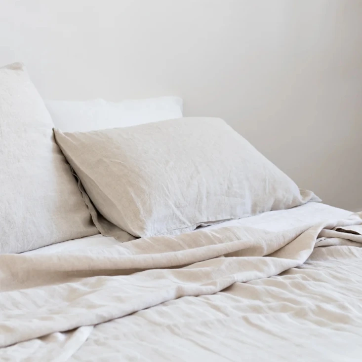 Stonewashed 100% french flax linen stock high quality square pillow case strip neutral color living room 65x65cm