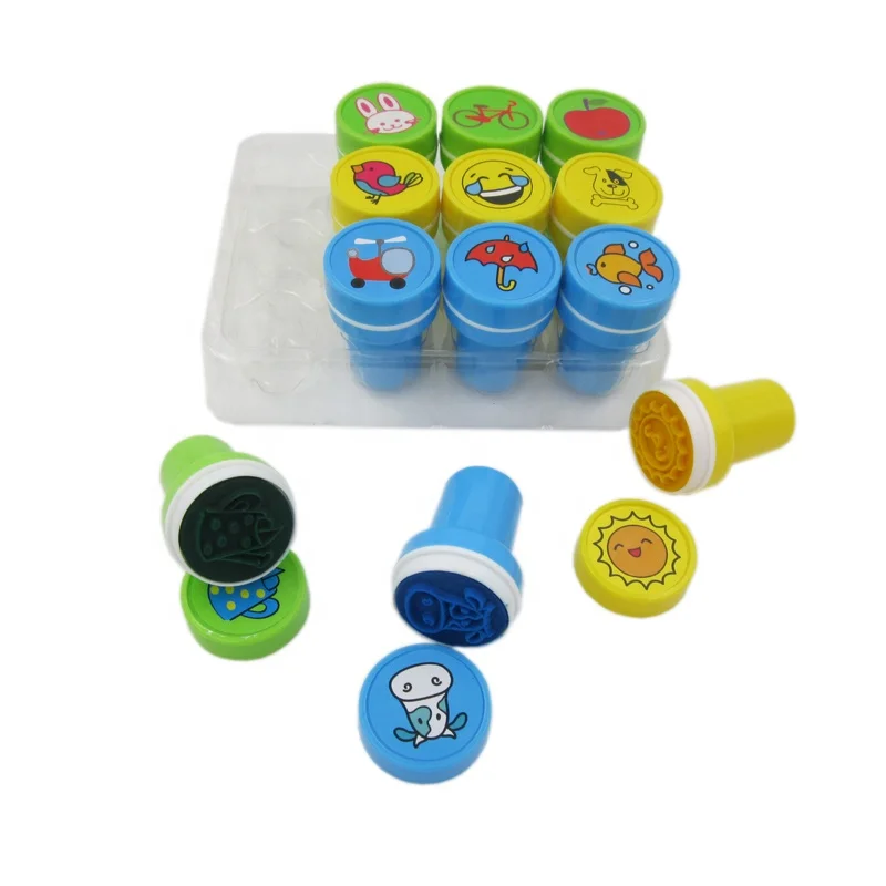 Plastic colorful funny rubber self inking stamps for kids custom logo stamp set maker