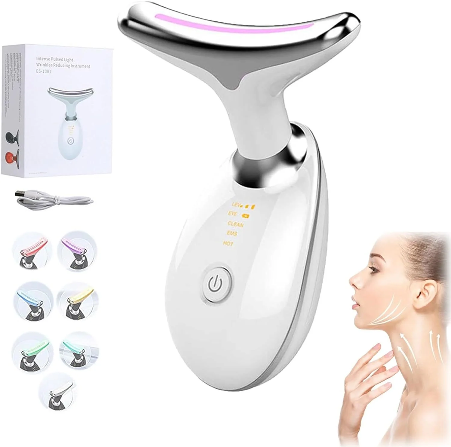 Other Beauty Vibration 7 LED Face Lift Machine Device EMS Massager Neck Device Massage Face and Neck Lifting Massager