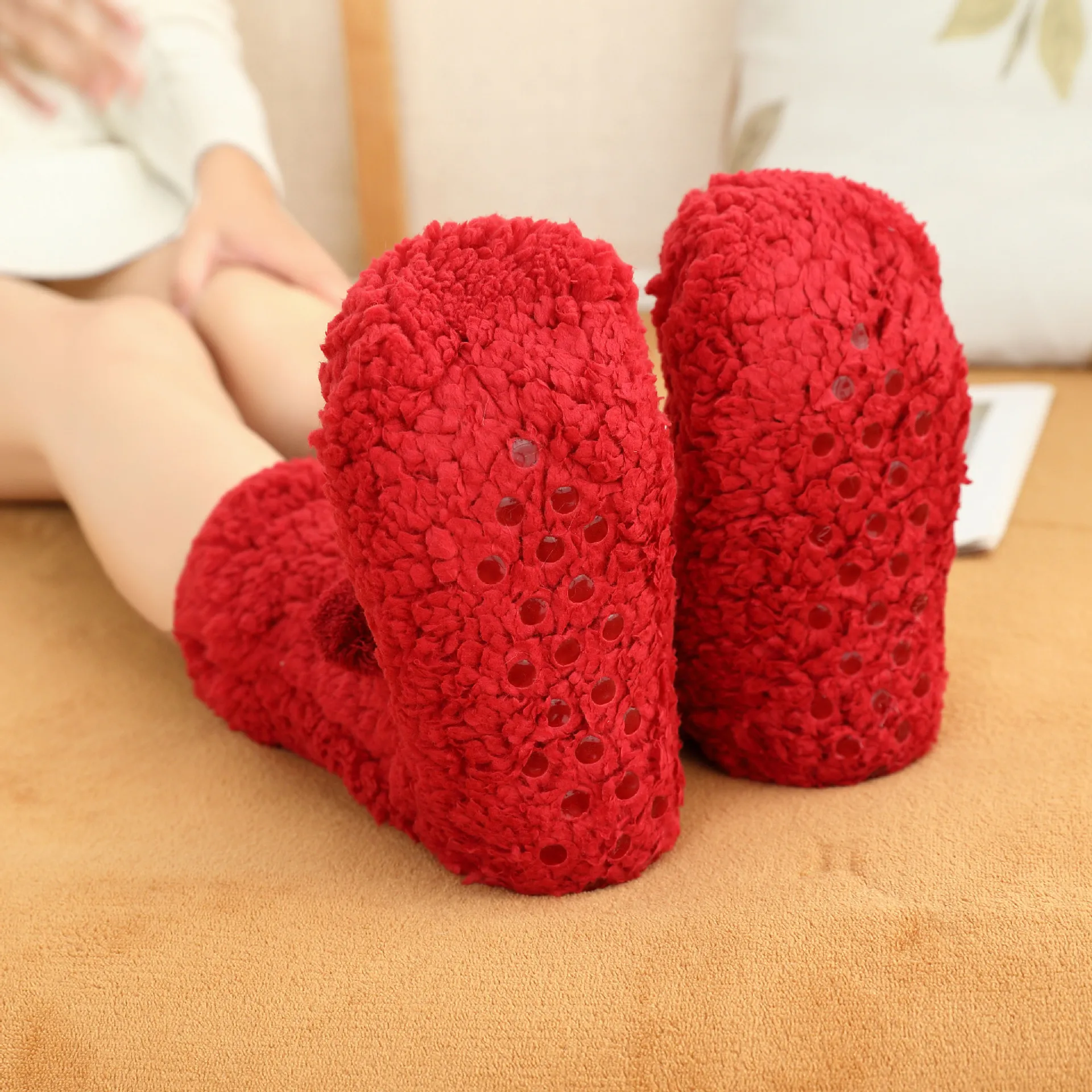 CMAX thickness women warm floor sherpa sock soft long fleece lined anti-slip winter home socks