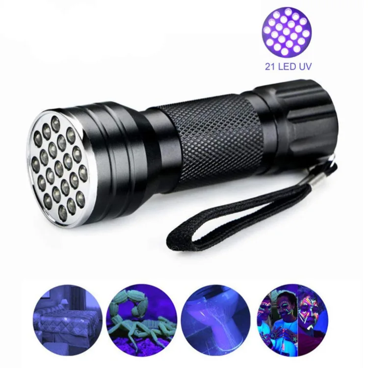 aluminum 395nm Ultraviolet Black light Detector Dog Urine Pet Stains and Bed Bugled 21 LED uv flashlight