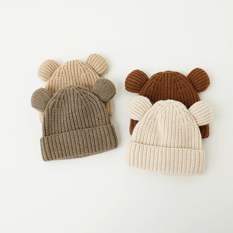 Новые простые детские шапки с ушками для мальчиков и девочек вязаные на флисовой подкладке оптовая продажа