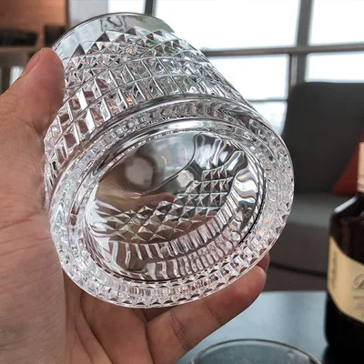New Design European Style Lead-free Crystal Thick Cold Drinking Cup Brandy Stemless Wine Glasses Cheap Whiskey Glass for Bar