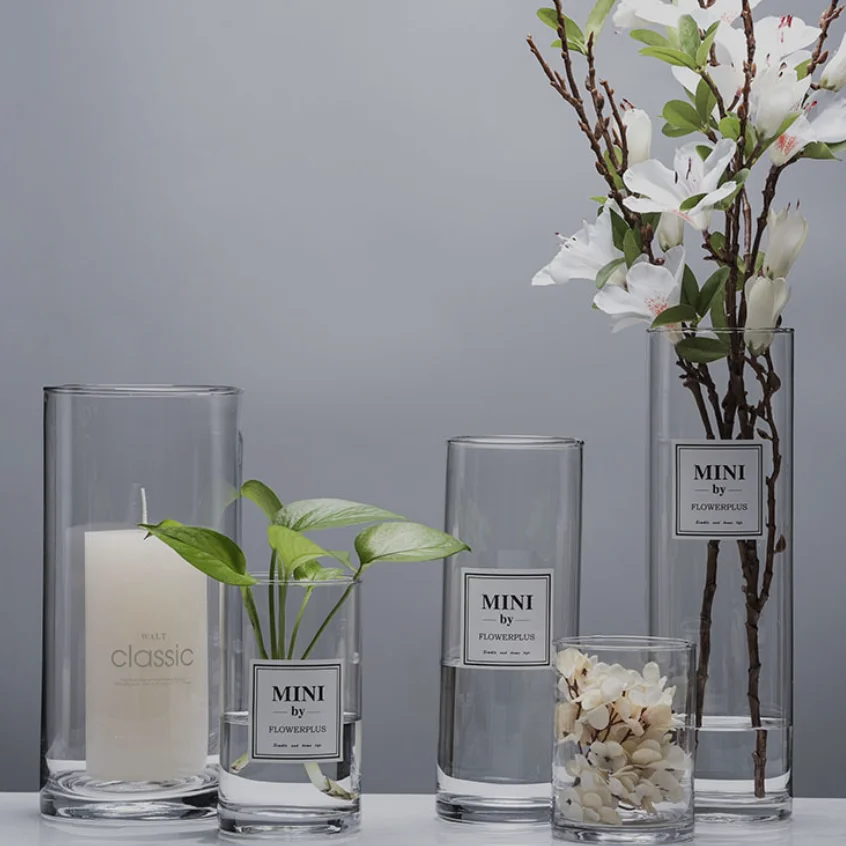 Most Popular Wholesale custom modern simple transparent/electroplate cylinder glass vases large