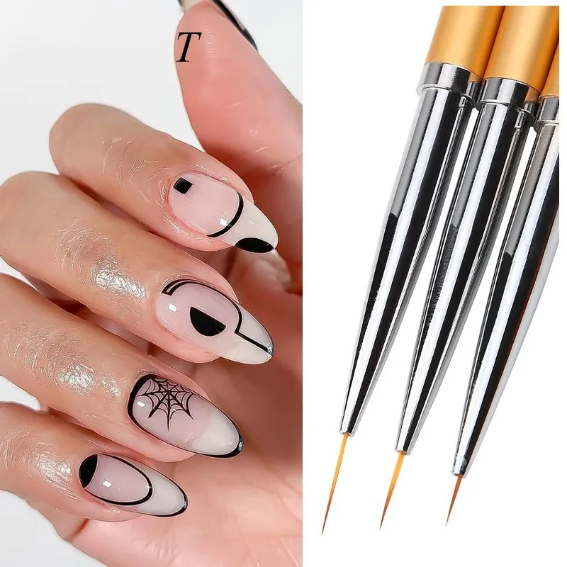 Custom Colorful Nail Art Liner Brush Set 3pcs Tool Metal Rod Plastic Fiber Acrylic Material Nail Art Private Label Box Included