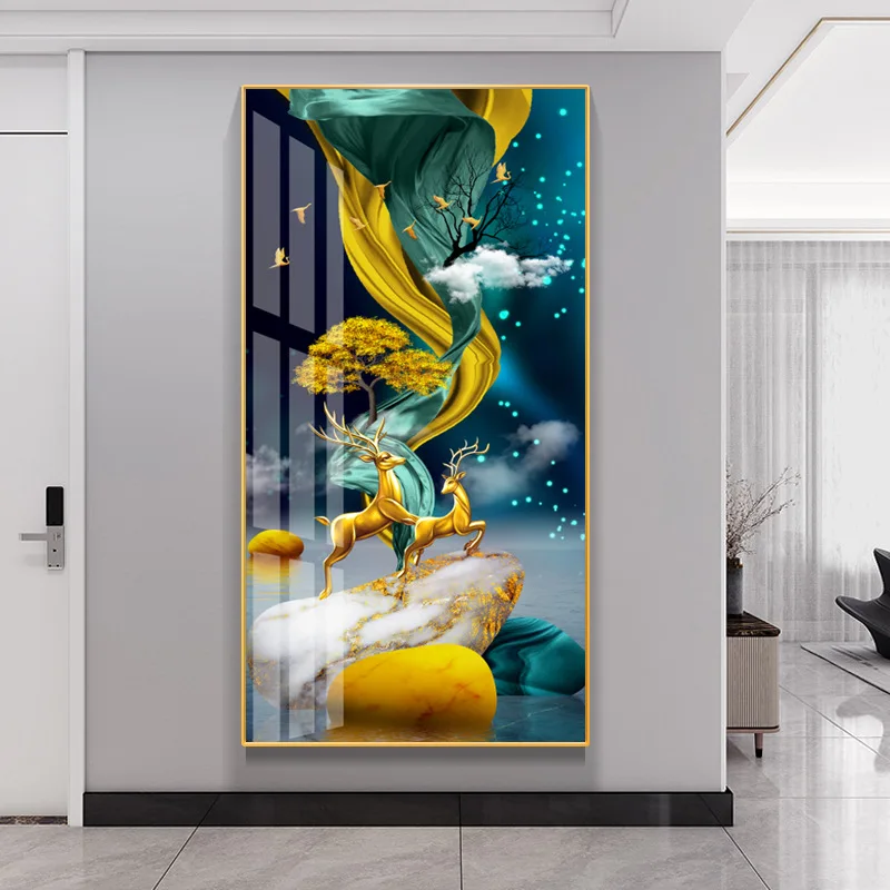 Custom Corridor and Hallway of Modern luxury hotel animal paintings Crystal Porcelain Painting wall art  with Aluminum Frame