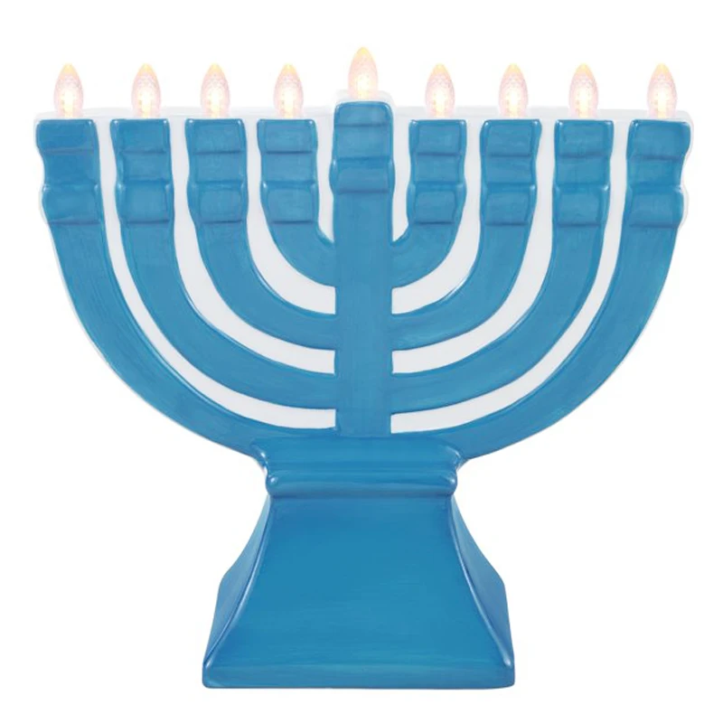 Custom classic Chanukiah Judaica Jerusalem family holiday handmade gift candle holder blue ceramic traditional Hanukkah menorah