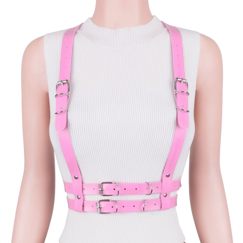 Women Punk Body Harness Leather Shoulder Gothic 2 PCS Rave Party Night Costume Party Dance Festival Accessory Belt Chest