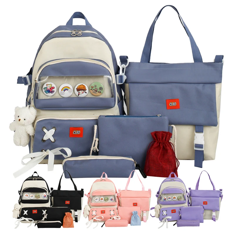 2023 new fashion design high school bags backpack pencil box rucksack messenger bag knapsack 5 pieces set for children