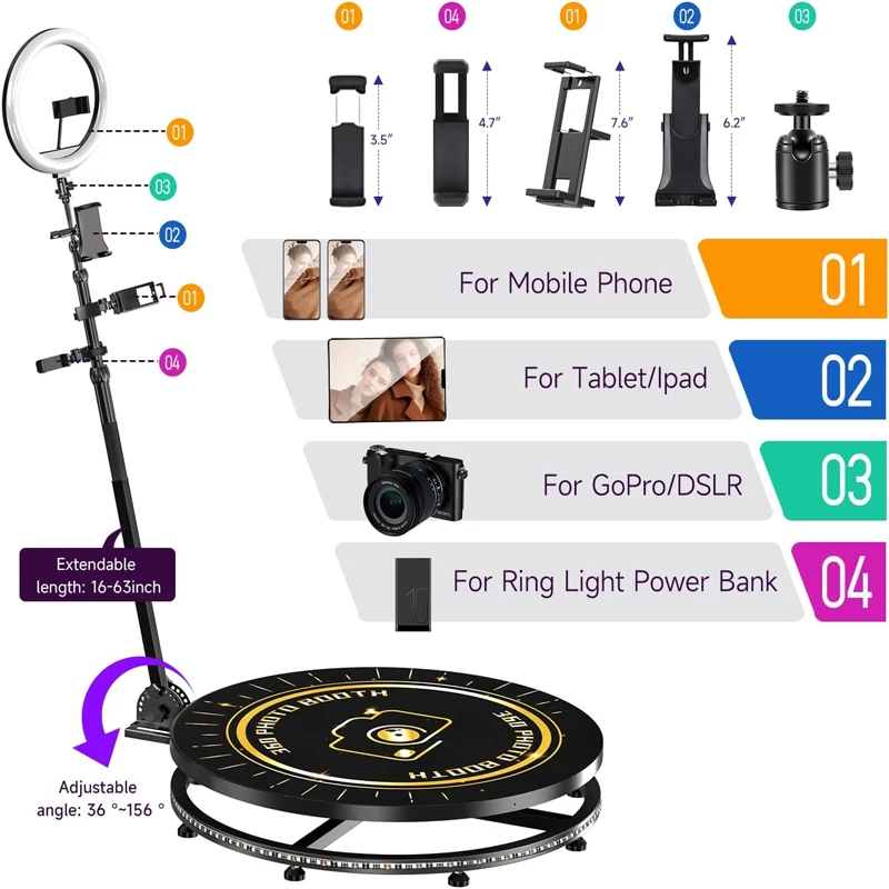 Samidisplay Portable Photobooth Purchase Automatic Wireless 115Cm Rotating Selfie 360 Photo Booth for Wedding Party