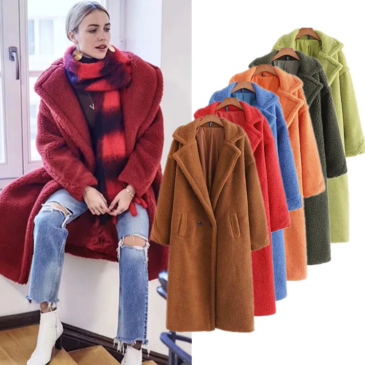 High Quality Warm Winter Women Faux Sheep Fur Wool Long Teddy Bear Winter Coat For Women