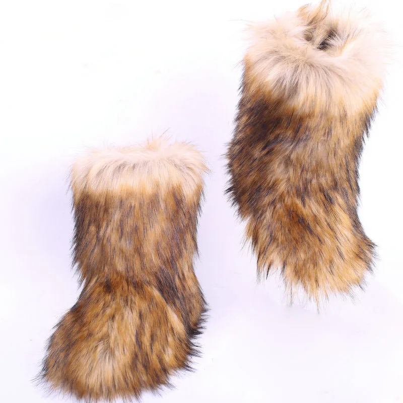 wholesale fake raccoon fur botas mujer for women 2024 ladies winter faux fur boots