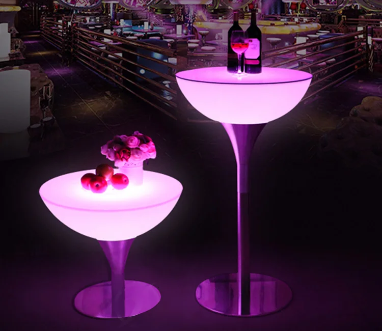 
wine glass shape Oval Pub portable led Tea table Round Dining plastic top stainless steel base for home 