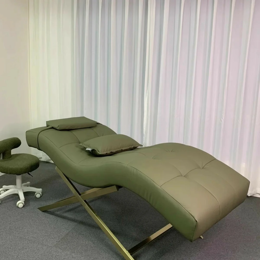 Model S Special Eyelash Bed Adjustable Curved Modeling Gold Stainless Steel Salon Furniture Massage Table Modern