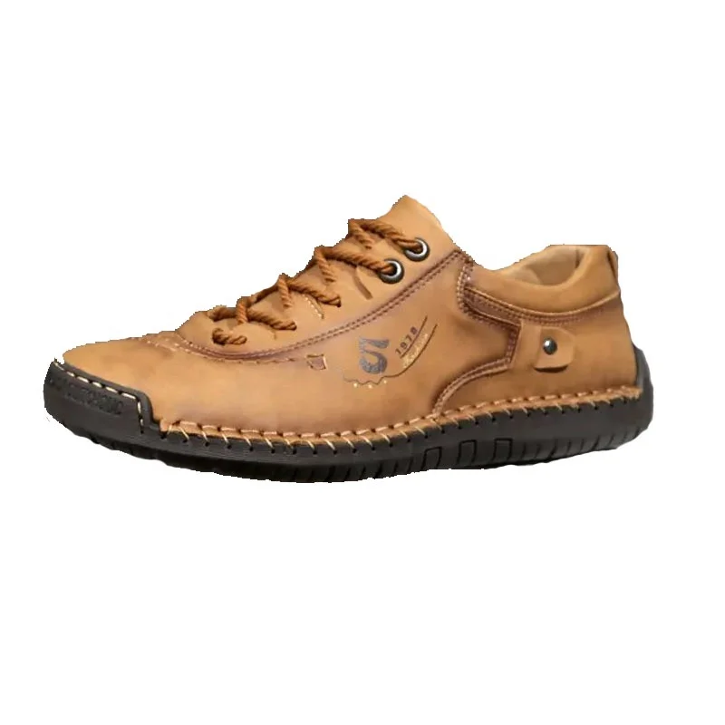 dropshipping leather casual shoes light weight loafer driving OEM lace up boat anti slip walking shoes big size hiking men shoes