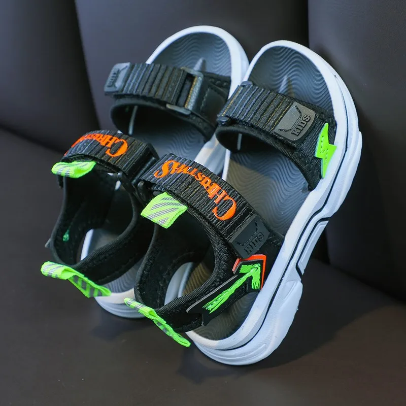 Kids casual open toe magic stick chunky heel sporty non slip outdoor sandals for