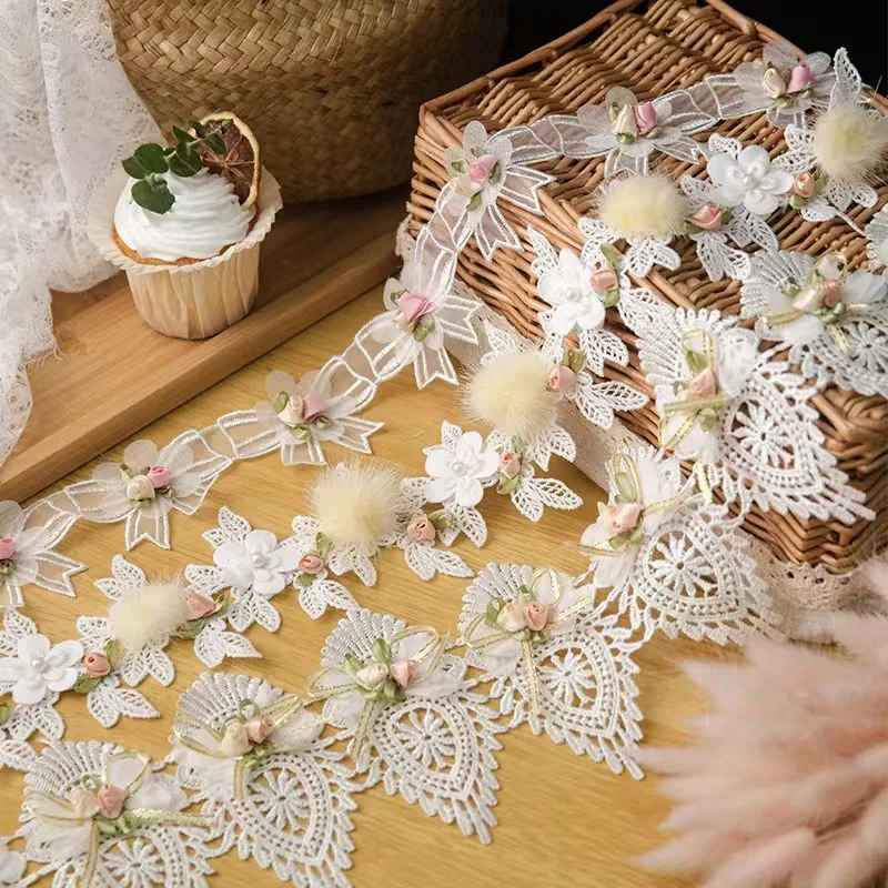 Fashion Flower Mesh Embroidered Lace Beaded  Lace Fabric Trim for Clothes