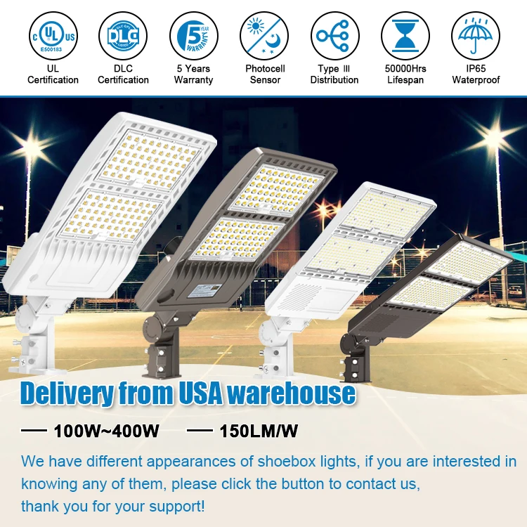 Aluminum Lamp Outdoor Led Street LED Parking Lot Light 100W Equivalent LED Shoebox  Area Light with Slip Fitter Mount