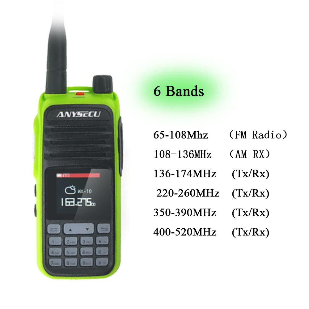 ANYSECU UV-A37 Amateur Ham Two Way Radio 256CH Air Band Type C Full Band 108-520MHz Marine Walkie Talkie Radio