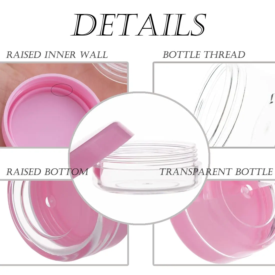 Tiny 3g clear Empty Container Plastic Cream Jar with pink Lid for Make Up Eye Shadow Nails Powder Paint Jewelry