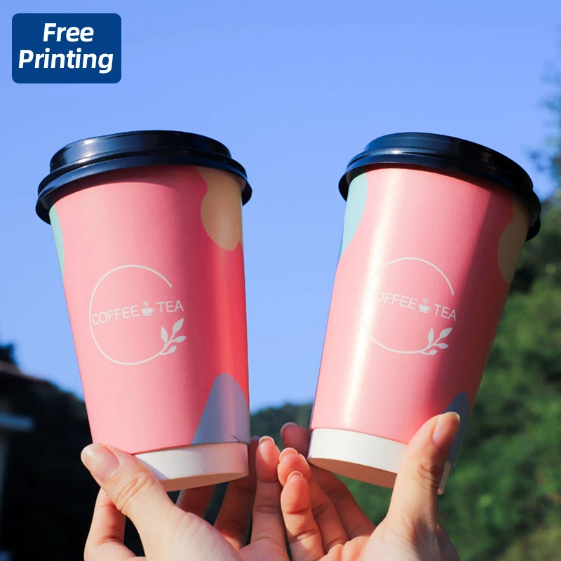 High Quality Kraft Paper Pink Double Wall Coffee  Cup disposable Hot Water Beverage  Paper Cup  for Party Cheap Price In Bulk