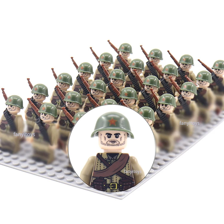 24pcs/set WW2 Military Mini German Soldier Figure Army Weapon Usa British Russian Army Building Block Toys