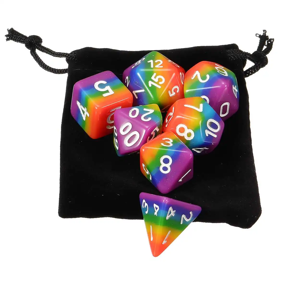 7pcs d&d Set Of D4 D6 D8 D10%D12 D20 Rainbow Polyhedral Dice Set Rpg Board Game Dice For Board Game  With Bag
