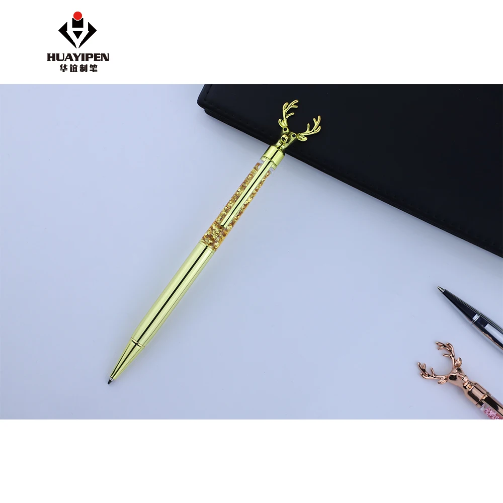 Luxury Diamond Elk Antler Decoration Ballpoint Pen Deer Antler Top Design Glitter Twist Pen for Christmas Gift Pen