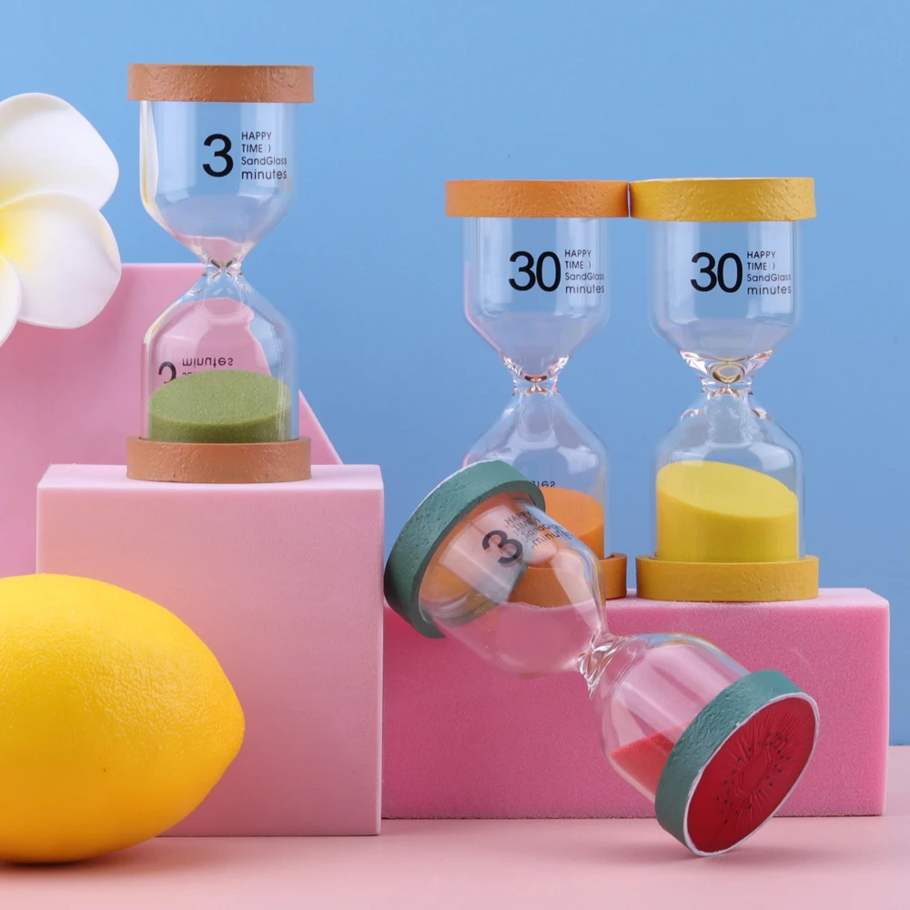 promotional 1 3 min timing colorful play timing hourglass 1/3/5/10/15/30 minutes mini glass fruit shape sand timer green
