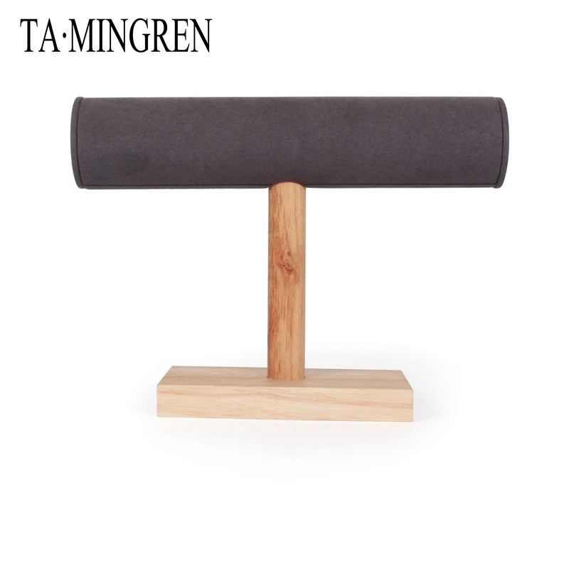 
T bar bracelet bangle necklace display holder wood tower jewelry stand 