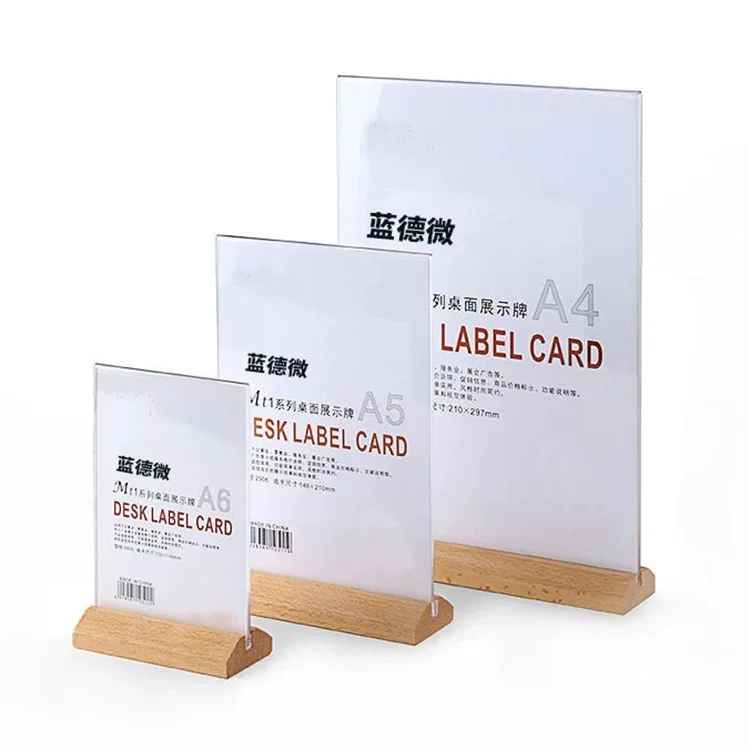 Acrylic Signs with Wood Stand Clear Acrylic Sheets with Pine Wood Sign Holders Round Top Blank Acrylic Table Signs with Base