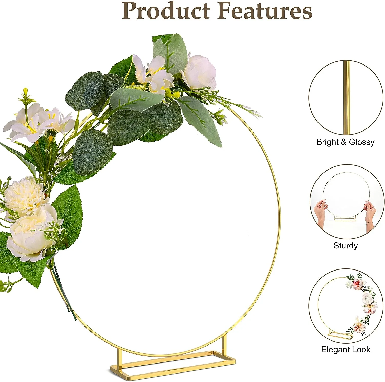DIY Outdoor Gold Metal Floral Hoop Centerpiece for Table Wedding Decor