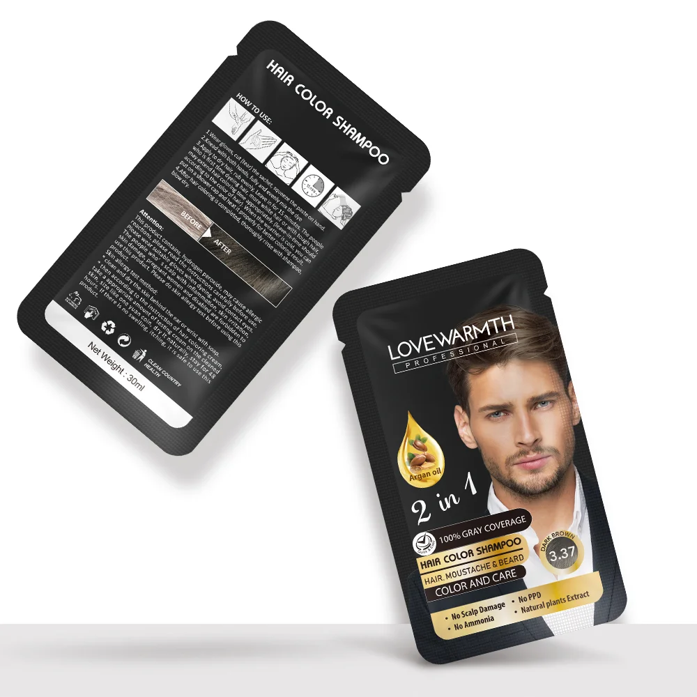 Personal daily care product 5 minutes instant dark brown 2 in 1 hair color dye shampoo with 30ml sachet